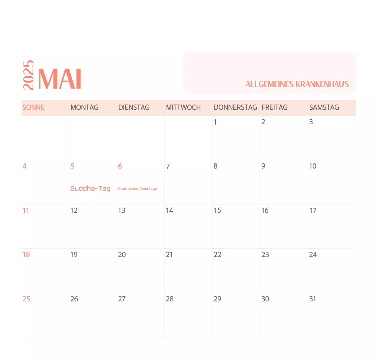 Krankenhauskalender in grünem Fotorahmen