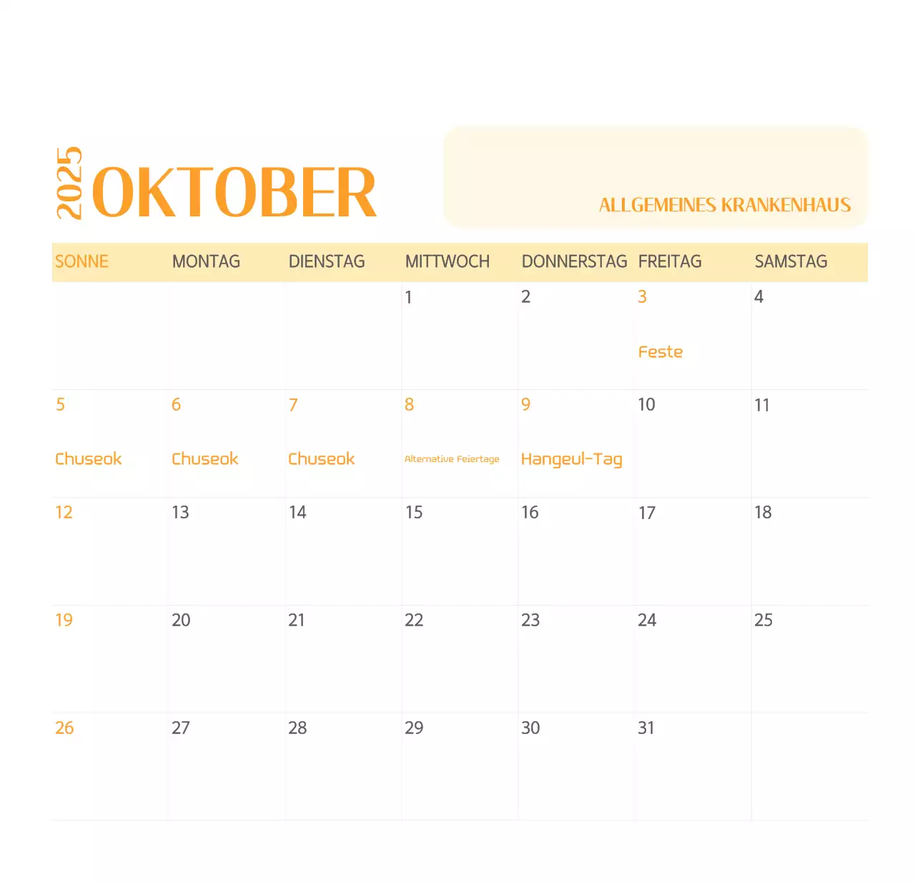 Krankenhauskalender in grünem Fotorahmen