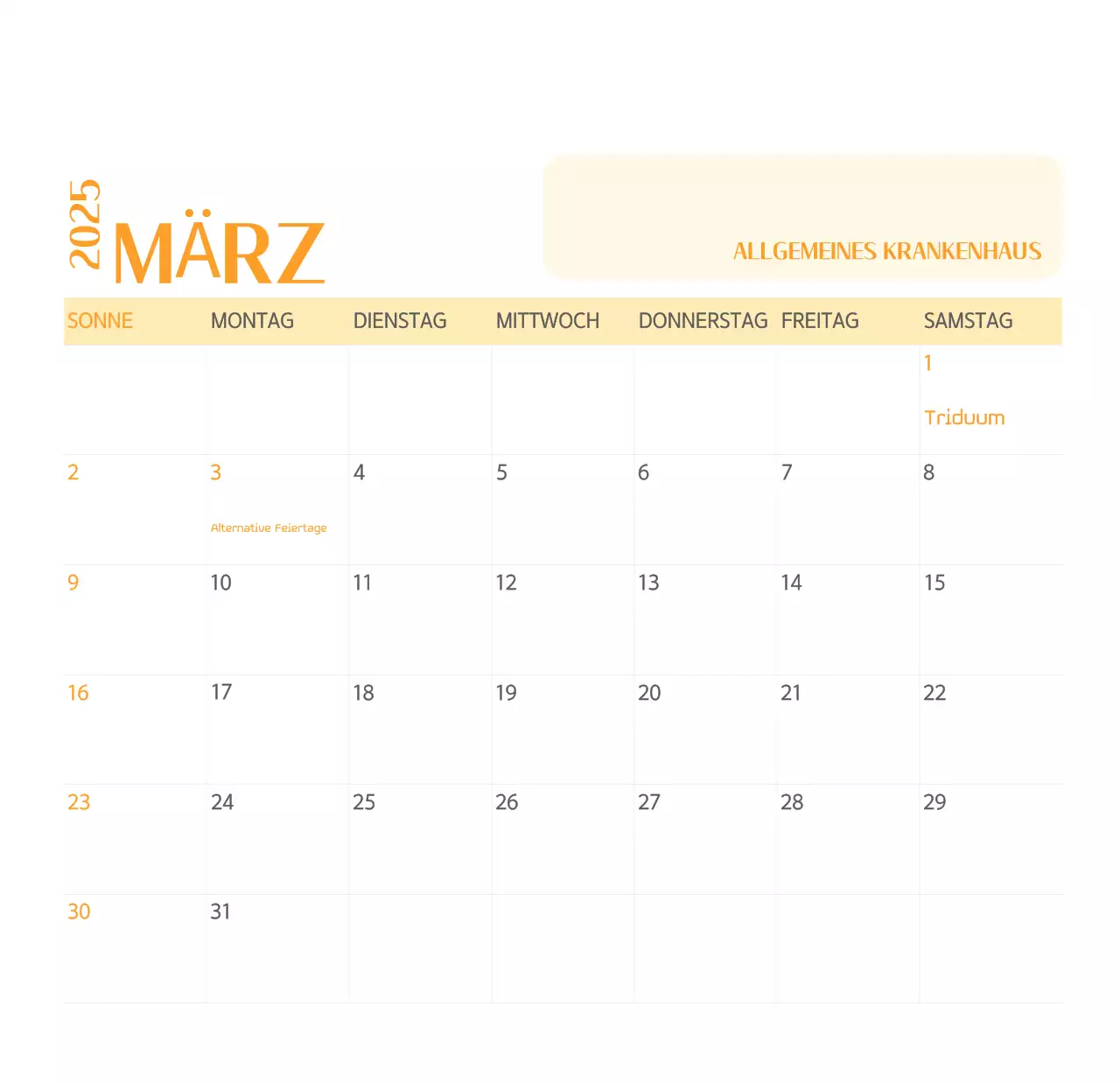 Krankenhauskalender in grünem Fotorahmen