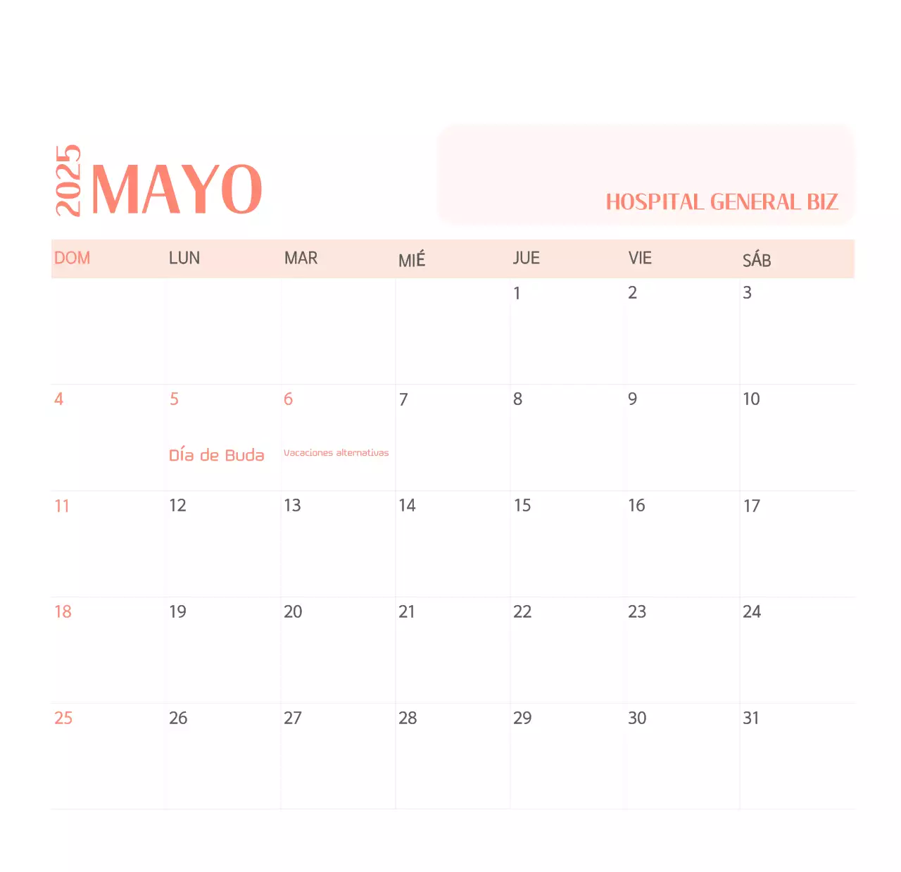 Calendario hospitalario en marco de fotos verde