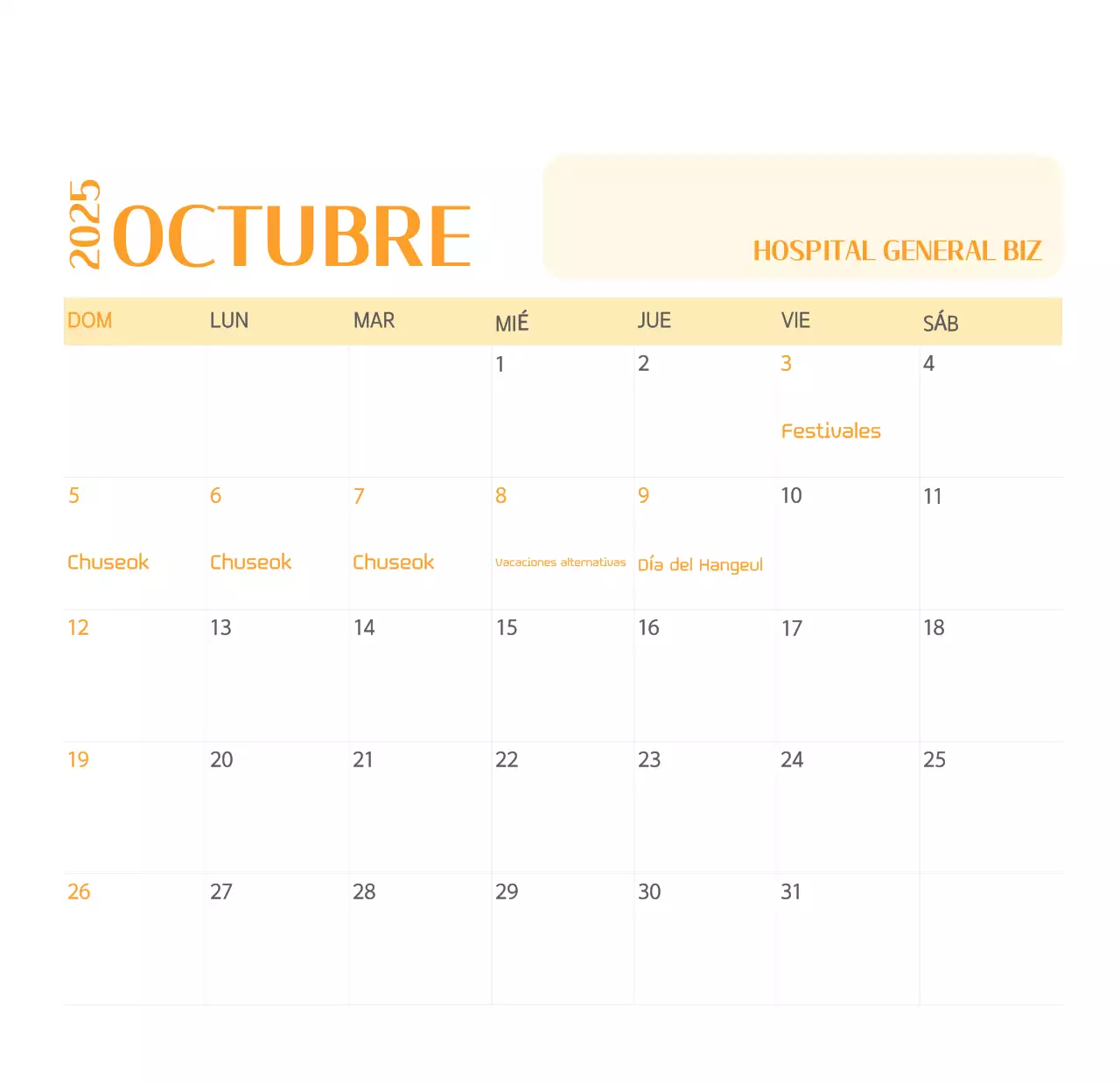 Calendario hospitalario en marco de fotos verde