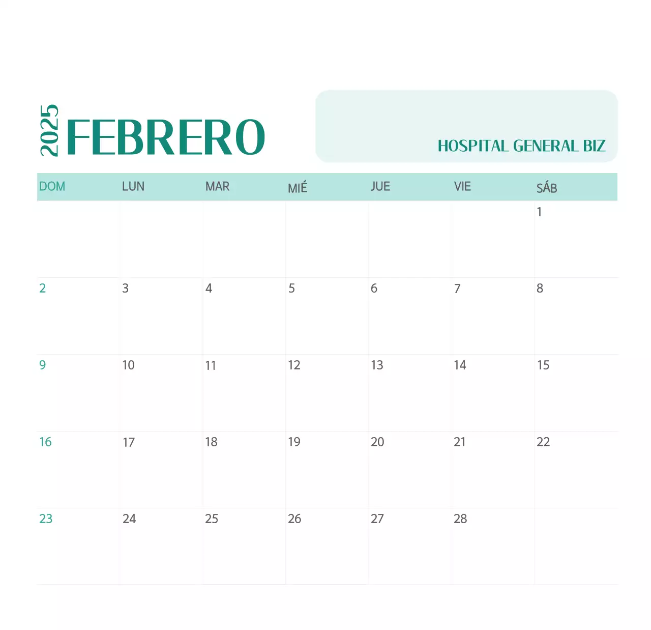 Calendario hospitalario en marco de fotos verde