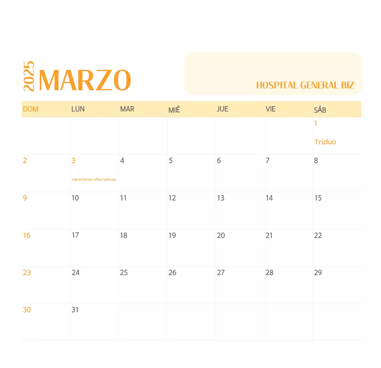 Calendario hospitalario en marco de fotos verde