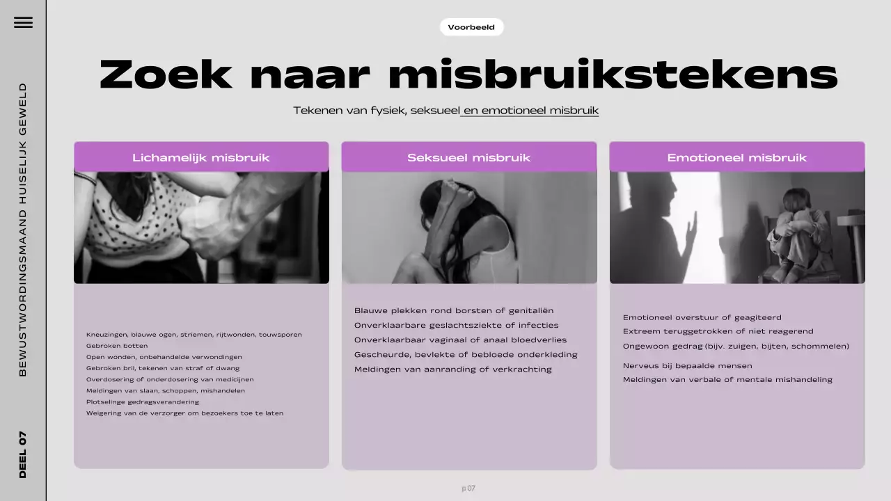 Moderne Dag van de bewustwording van huiselijk geweld in zwart en paars