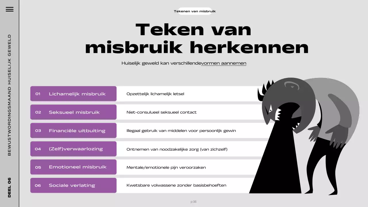 Moderne Dag van de bewustwording van huiselijk geweld in zwart en paars