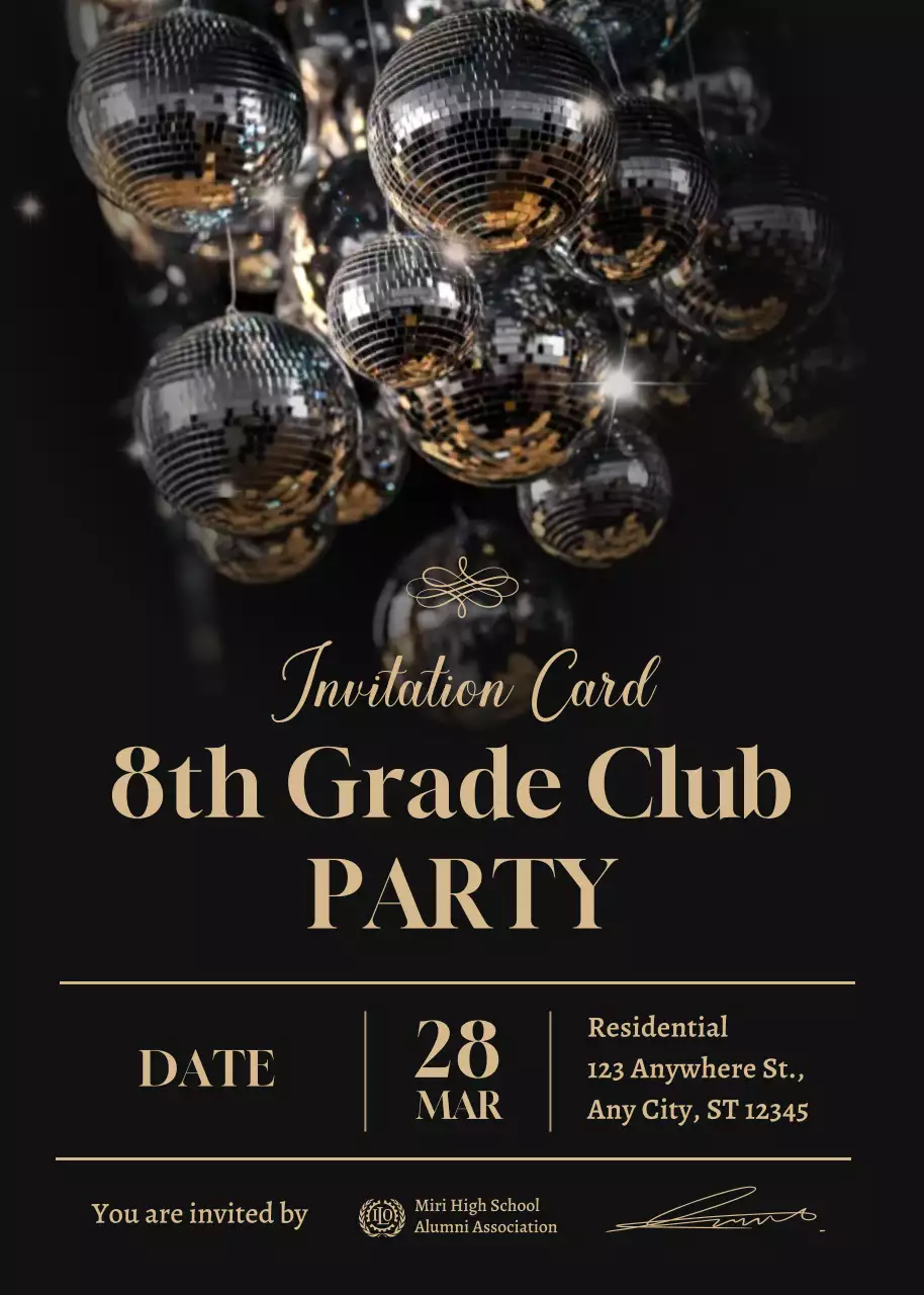 Kartu Undangan Pesta Klub Kelas Mewah Emas Hitam