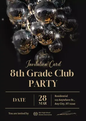 Kartu Undangan Pesta Klub Kelas Mewah Emas Hitam