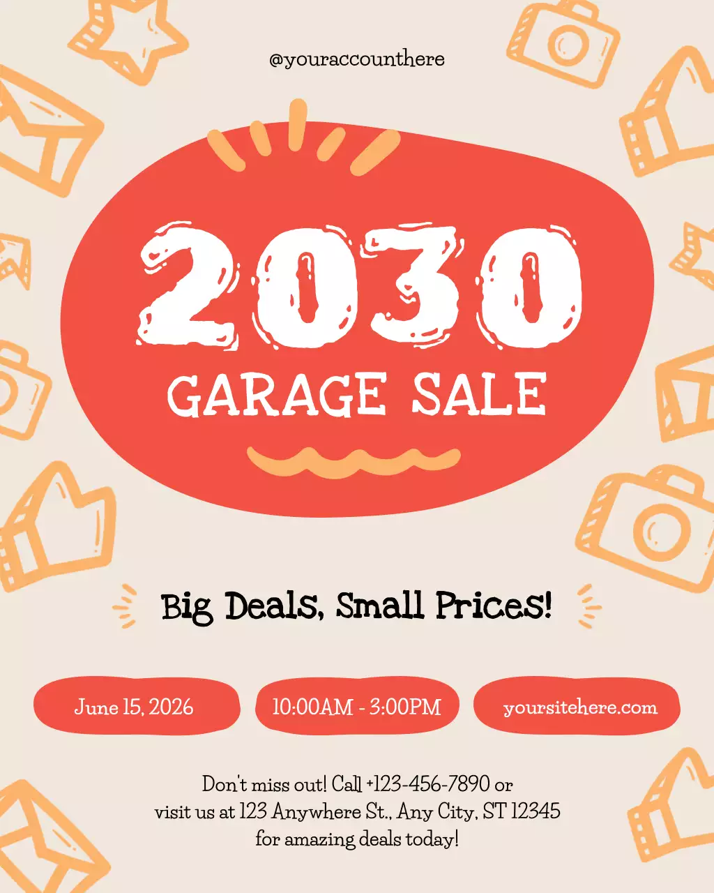 Beige Orange Hand-drawn Garage Sale Event Promotion
