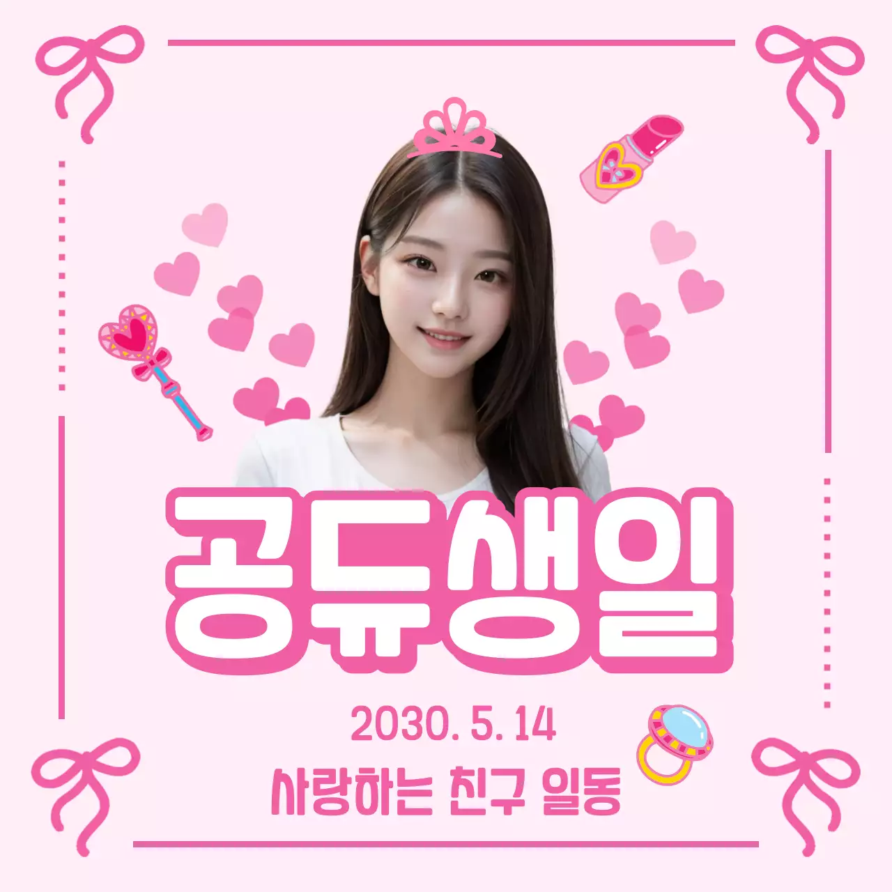 핑크색과 핫핑크색의 아기자기한 생일축하 표지