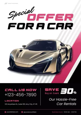Pink Black Modern Car Sales Offer Promotion Poster