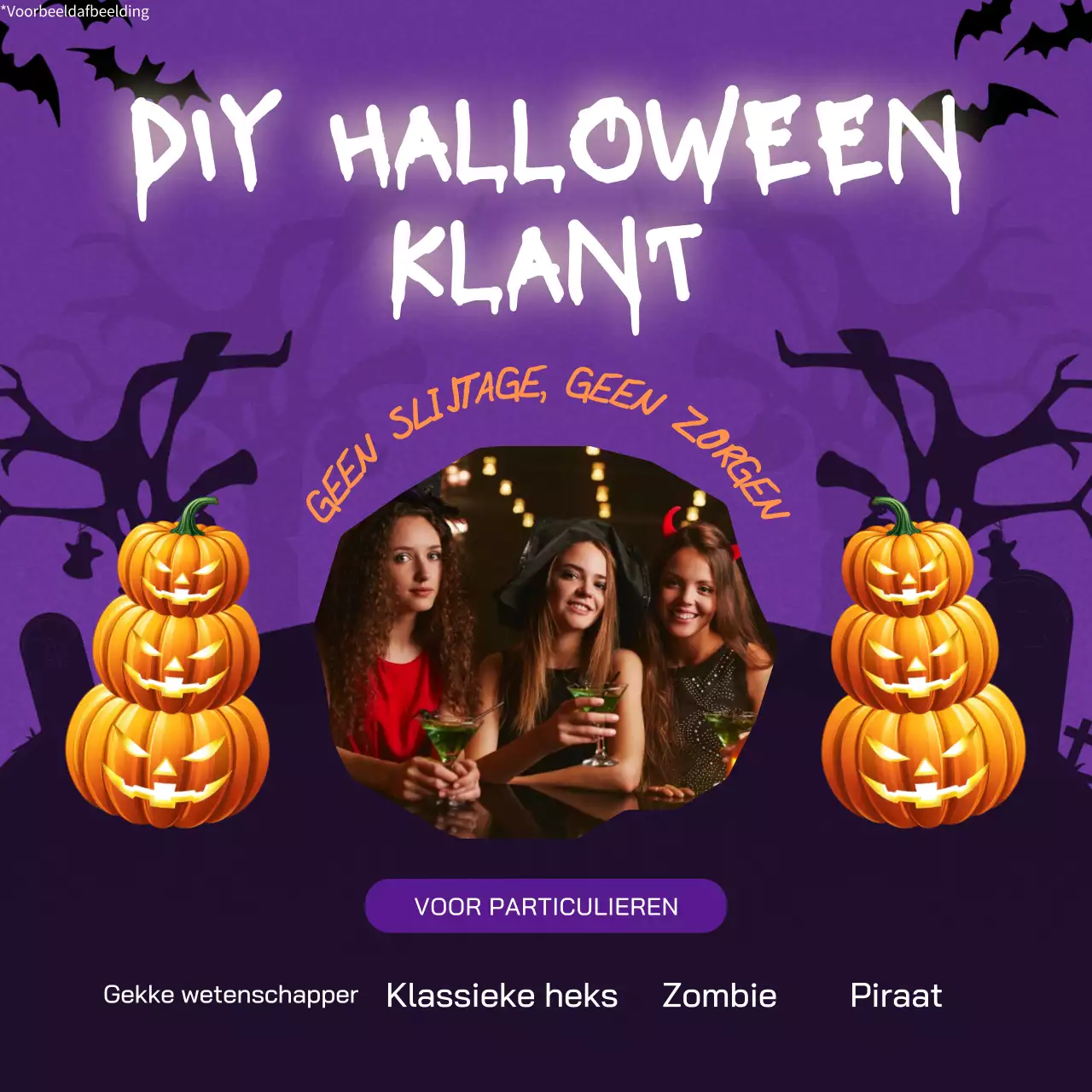 Paars en wit gedurfd Halloween-kostuum Bericht