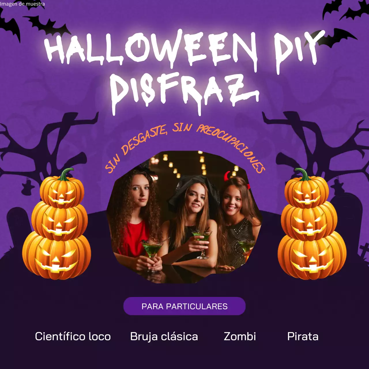 Aviso de disfraz de Halloween morado y blanco