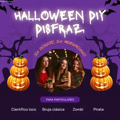 Aviso de disfraz de Halloween morado y blanco
