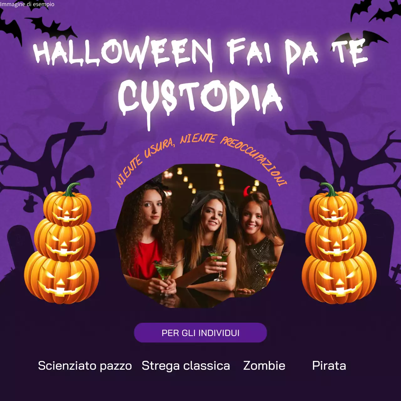 Avviso di costume di Halloween in grassetto viola e bianco