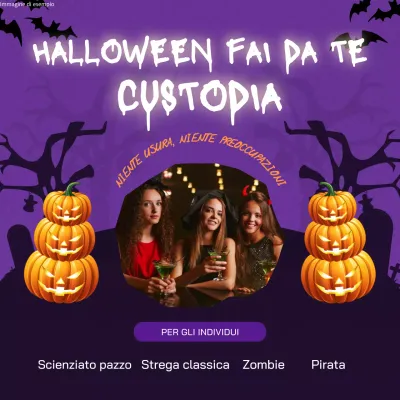 Avviso di costume di Halloween in grassetto viola e bianco