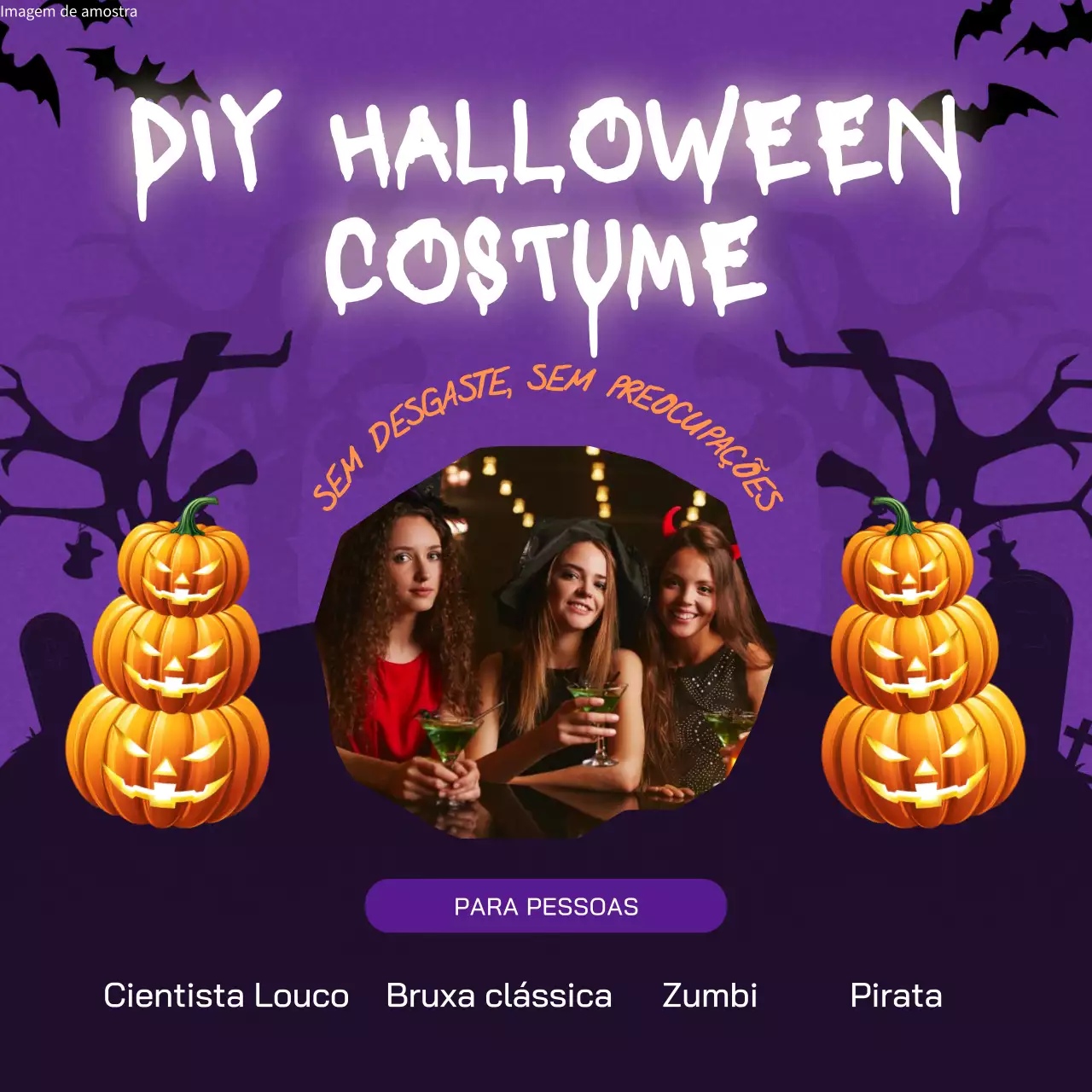 Roupa de Halloween roxa e branca em negrito Aviso