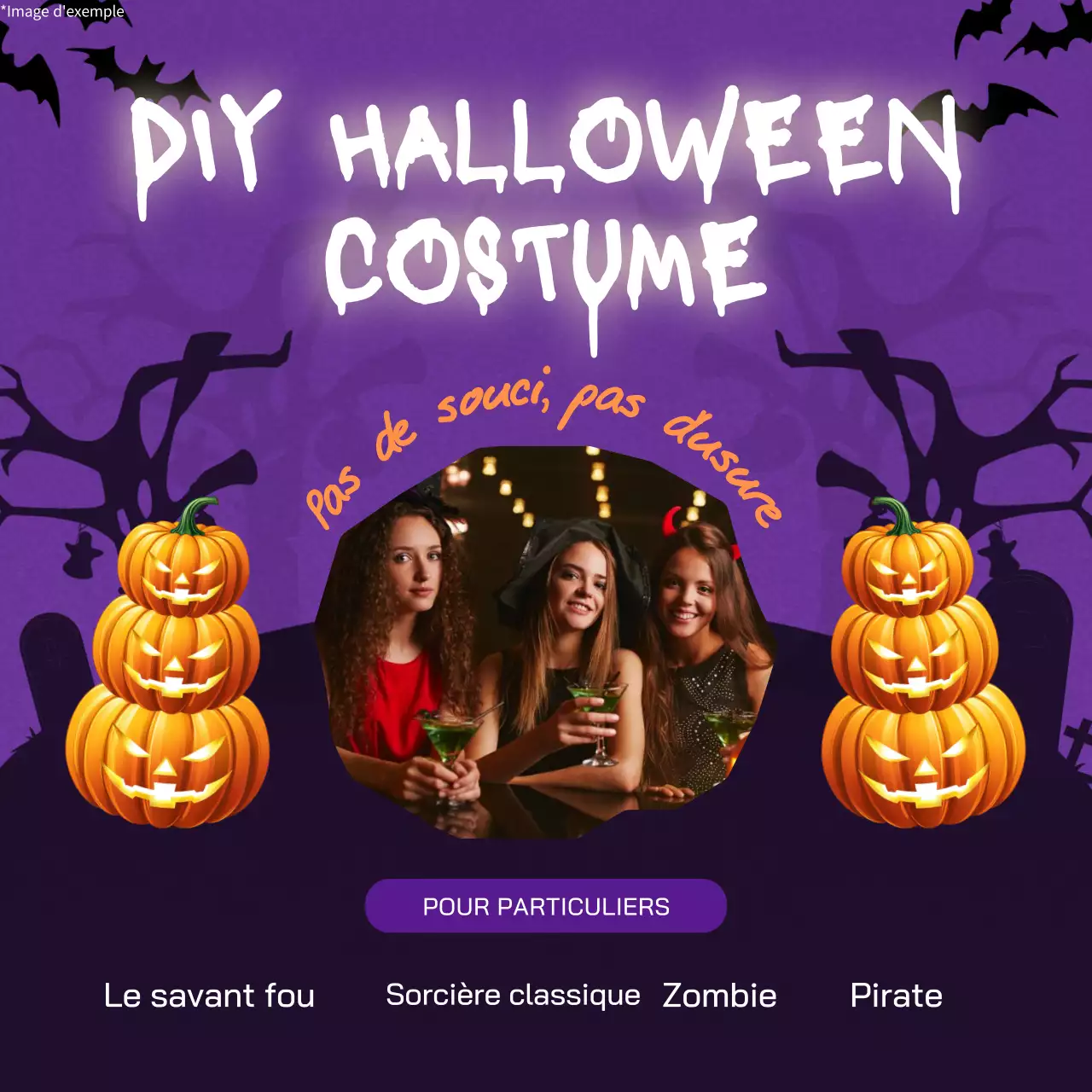 Avis de costume d'Halloween violet et blanc