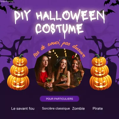 Avis de costume d'Halloween violet et blanc