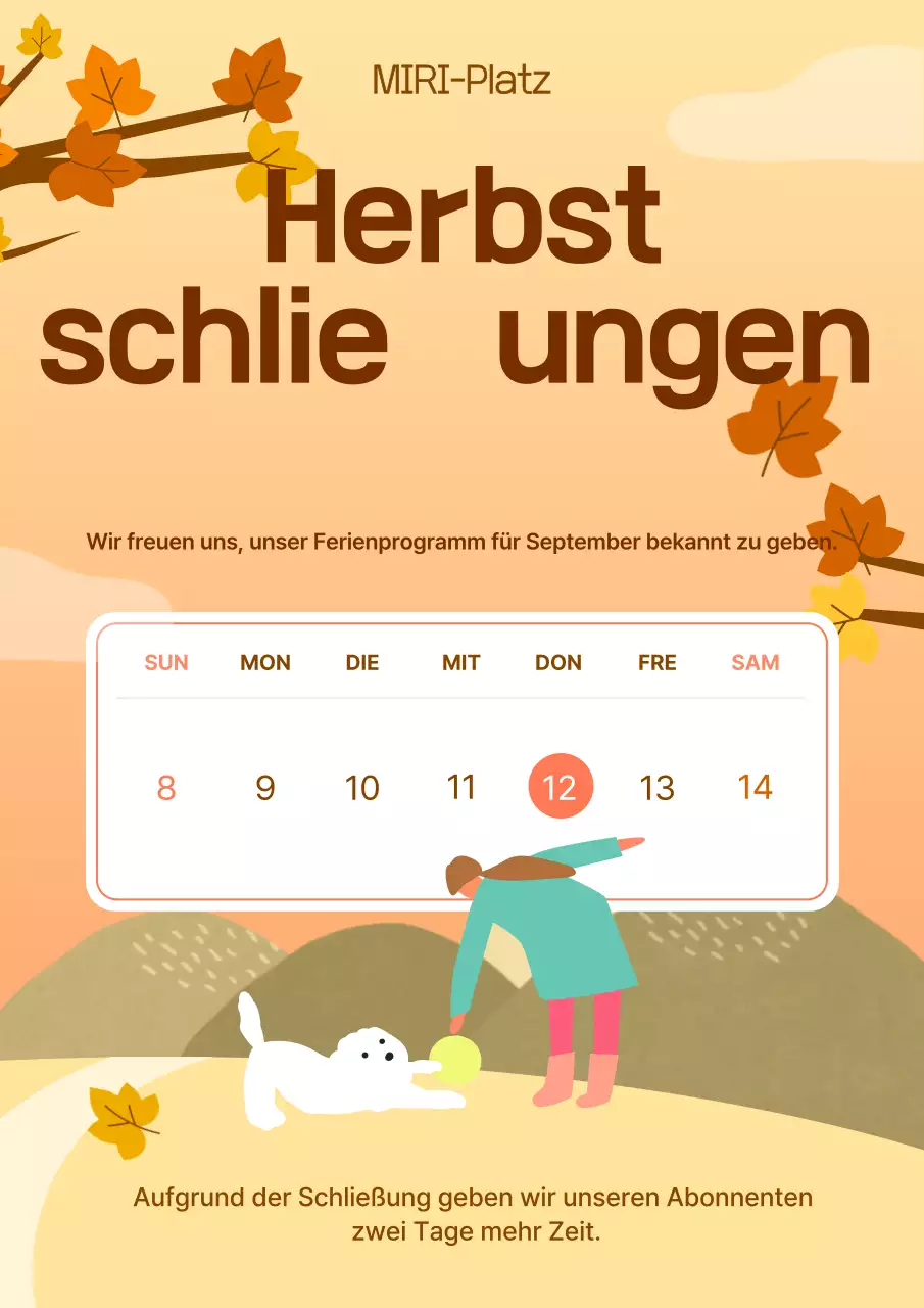 Orange Simple Autumn Schließung Bekanntmachung