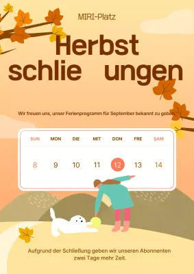 Orange Simple Autumn Schließung Bekanntmachung