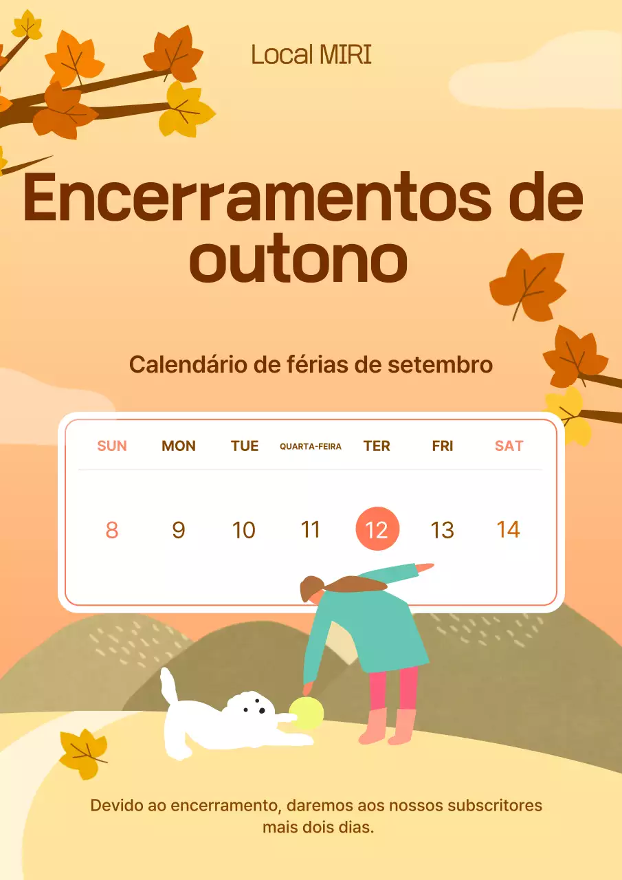 Aviso de encerramento laranja simples de outono