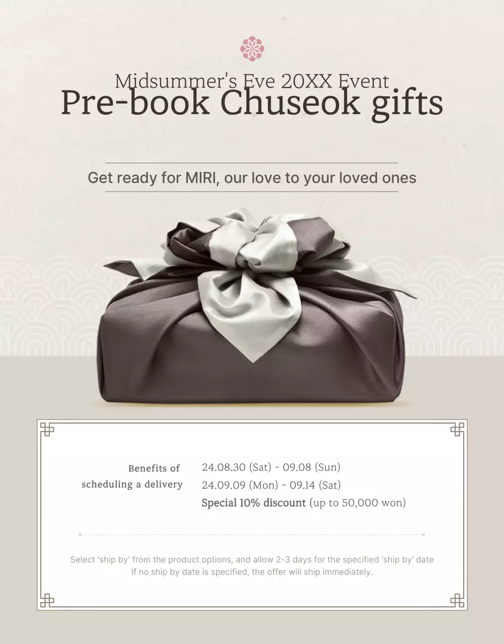 Khuyến mại bộ quà tặng snack truyền thống Chuseok Hàn Quốc màu ngà và hồng