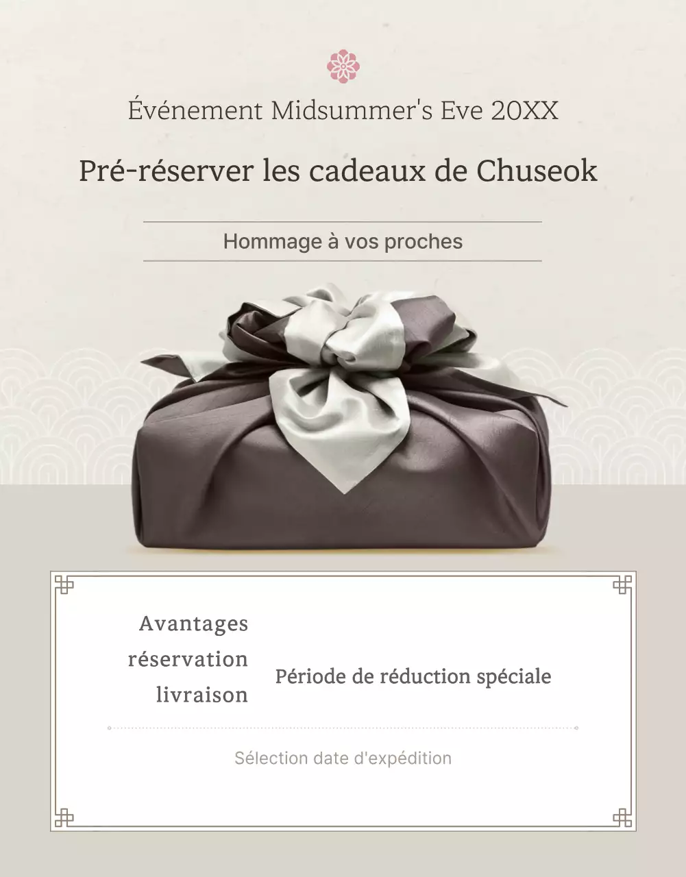 Promouvoir la vente d'en-cas coréens traditionnels de Chuseok et de coffrets cadeaux en ivoire et en rose.