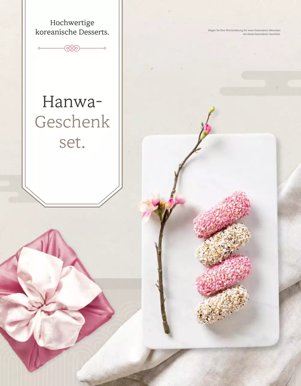 Förderung des Verkaufs von traditionellen koreanischen Chuseok-Snacks und Geschenksets in Elfenbein und Rosa