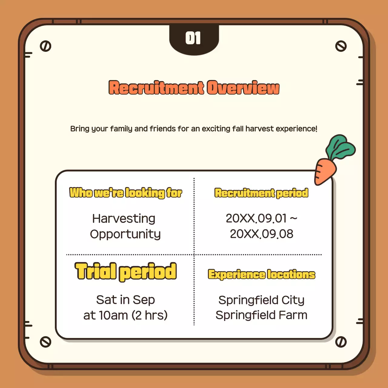 Promova a sua experiência de colheita de outono com um fundo castanho