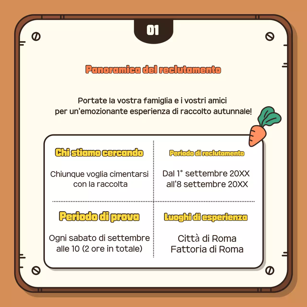 Promuovete la vostra esperienza di raccolto autunnale con uno sfondo marrone