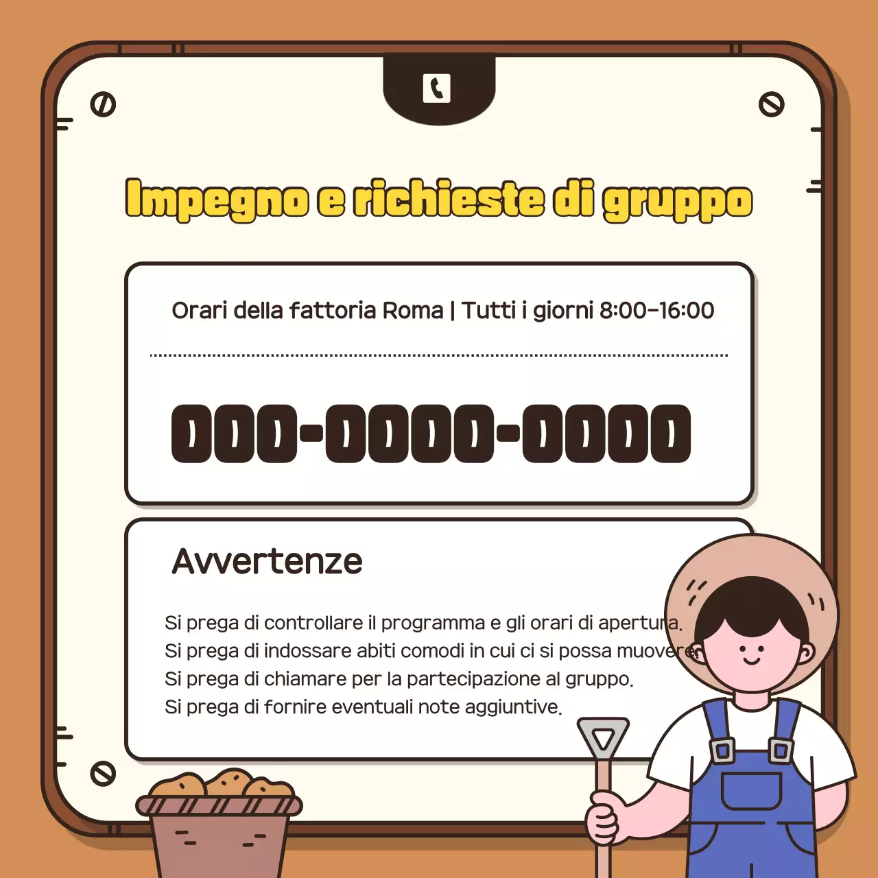 Promuovete la vostra esperienza di raccolto autunnale con uno sfondo marrone
