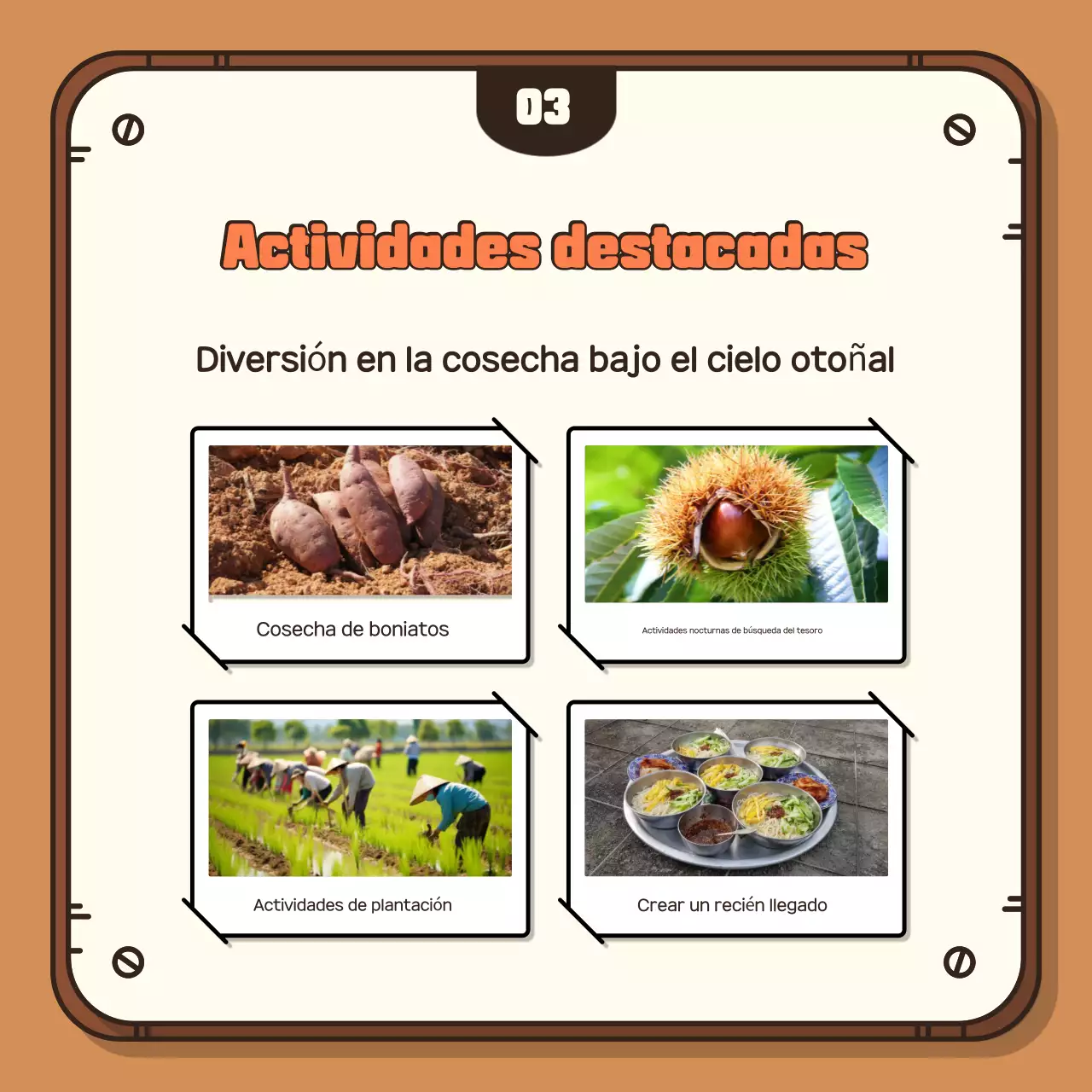 Promocione su experiencia de cosecha otoñal con un fondo marrón