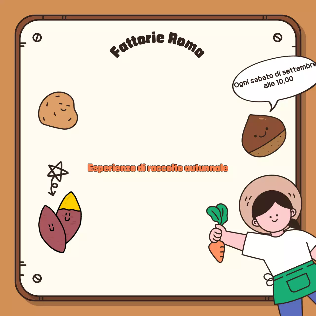 Promuovete la vostra esperienza di raccolto autunnale con uno sfondo marrone