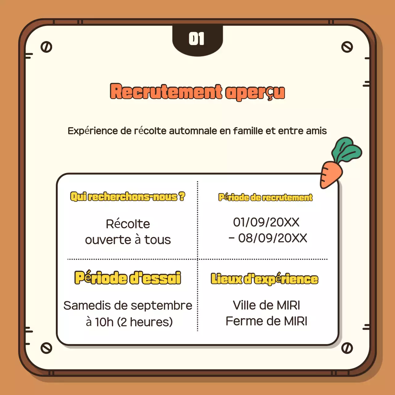 Faites la promotion de votre expérience de la récolte d'automne avec un arrière-plan brun