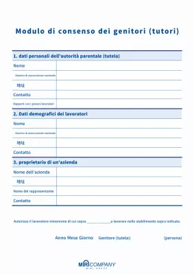 Documento di consenso dei genitori blu semplice