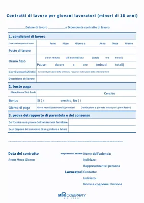 Contratto di lavoro semplice blu