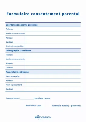 Document de consentement parental simple bleu