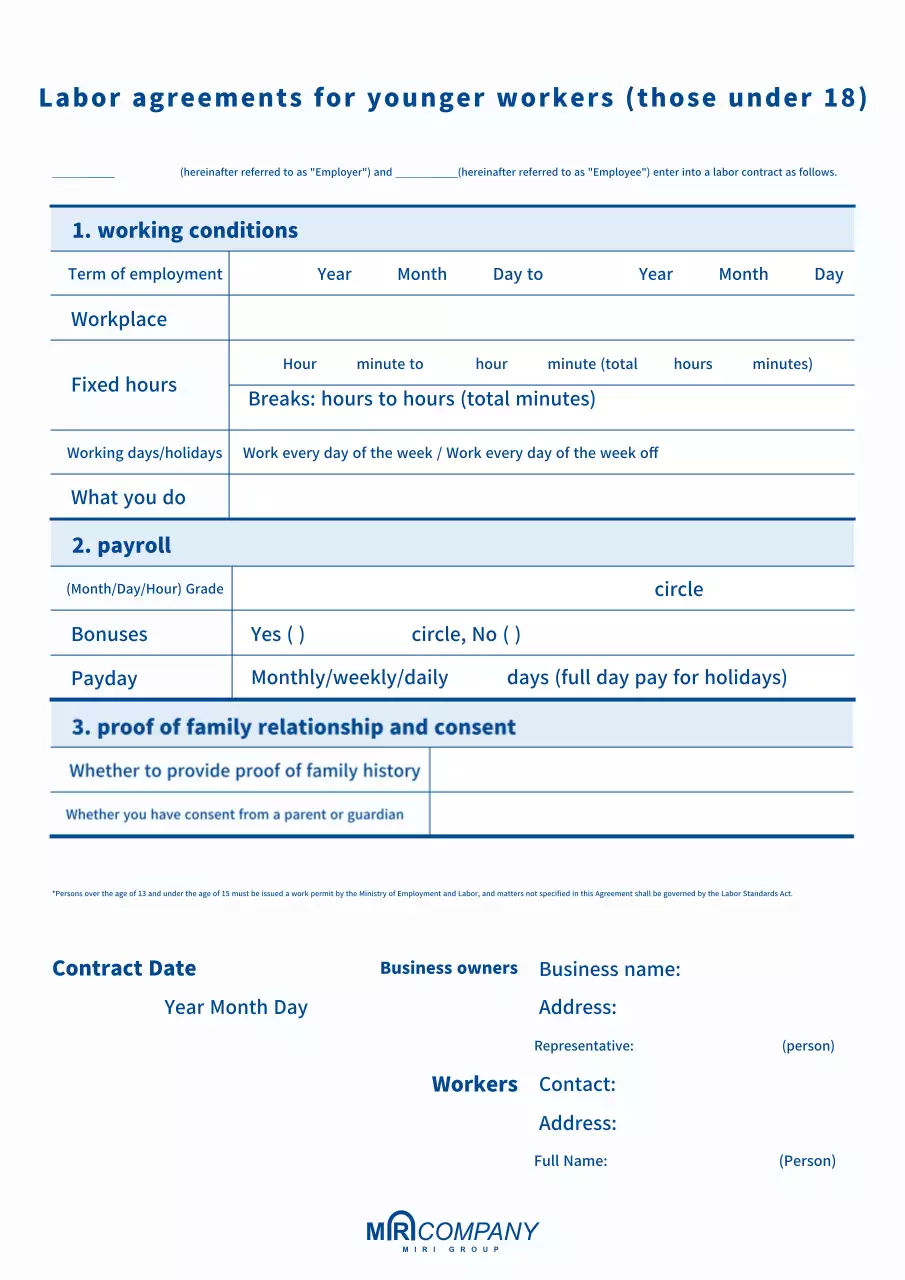 hợp đồng lao động đơn giản màu xanh