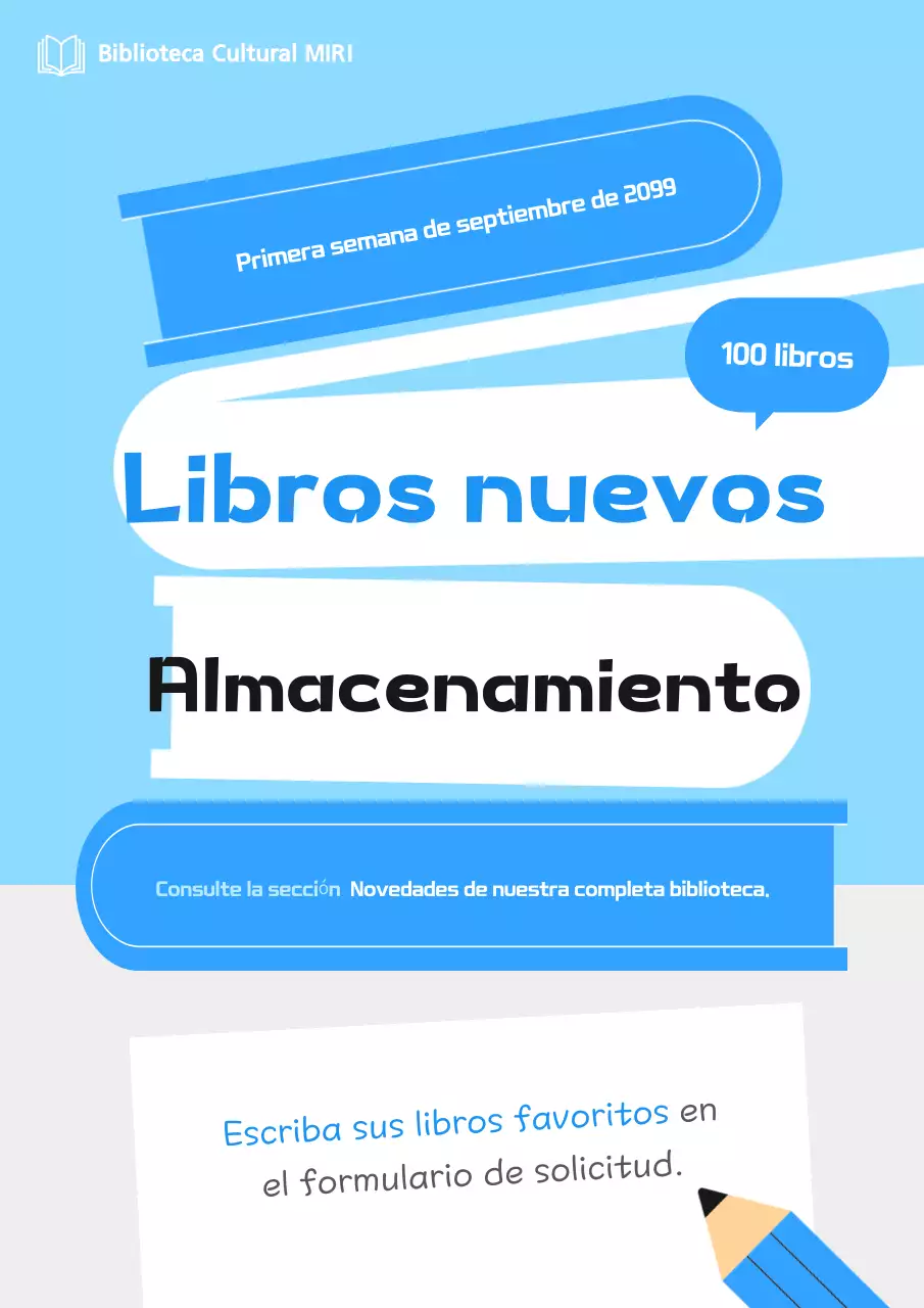 Biblioteca Blue Simple Anuncios de nuevos libros