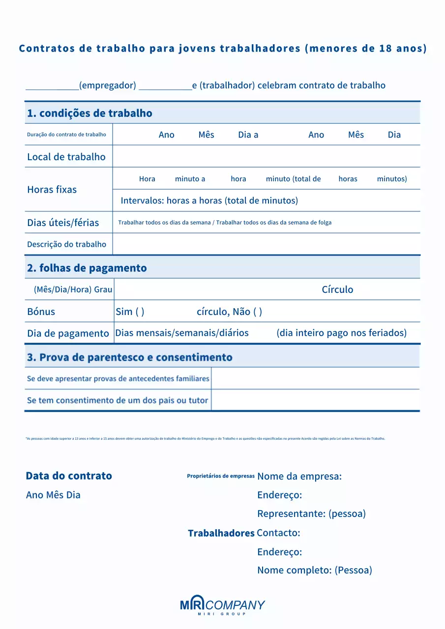 Contrato de trabalho simples azul