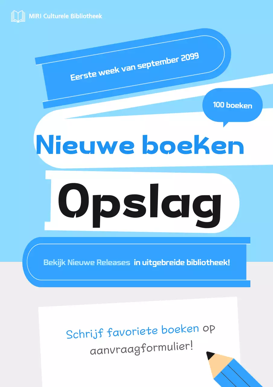 Blue Simple Bibliotheek Nieuwe Boek Aankondigingen