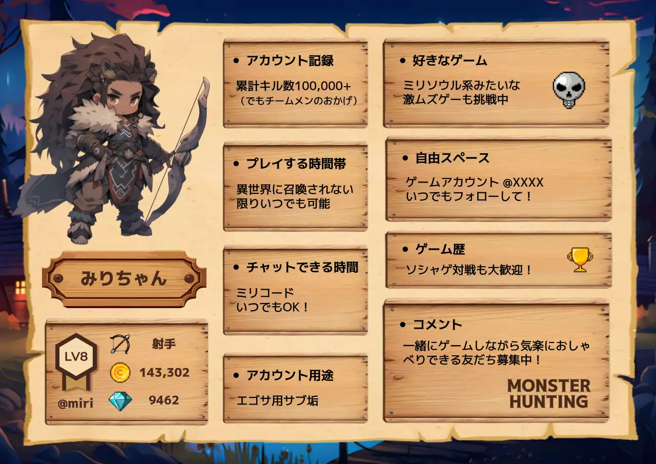 茶色 ファンタジー キャラクター プロフィール