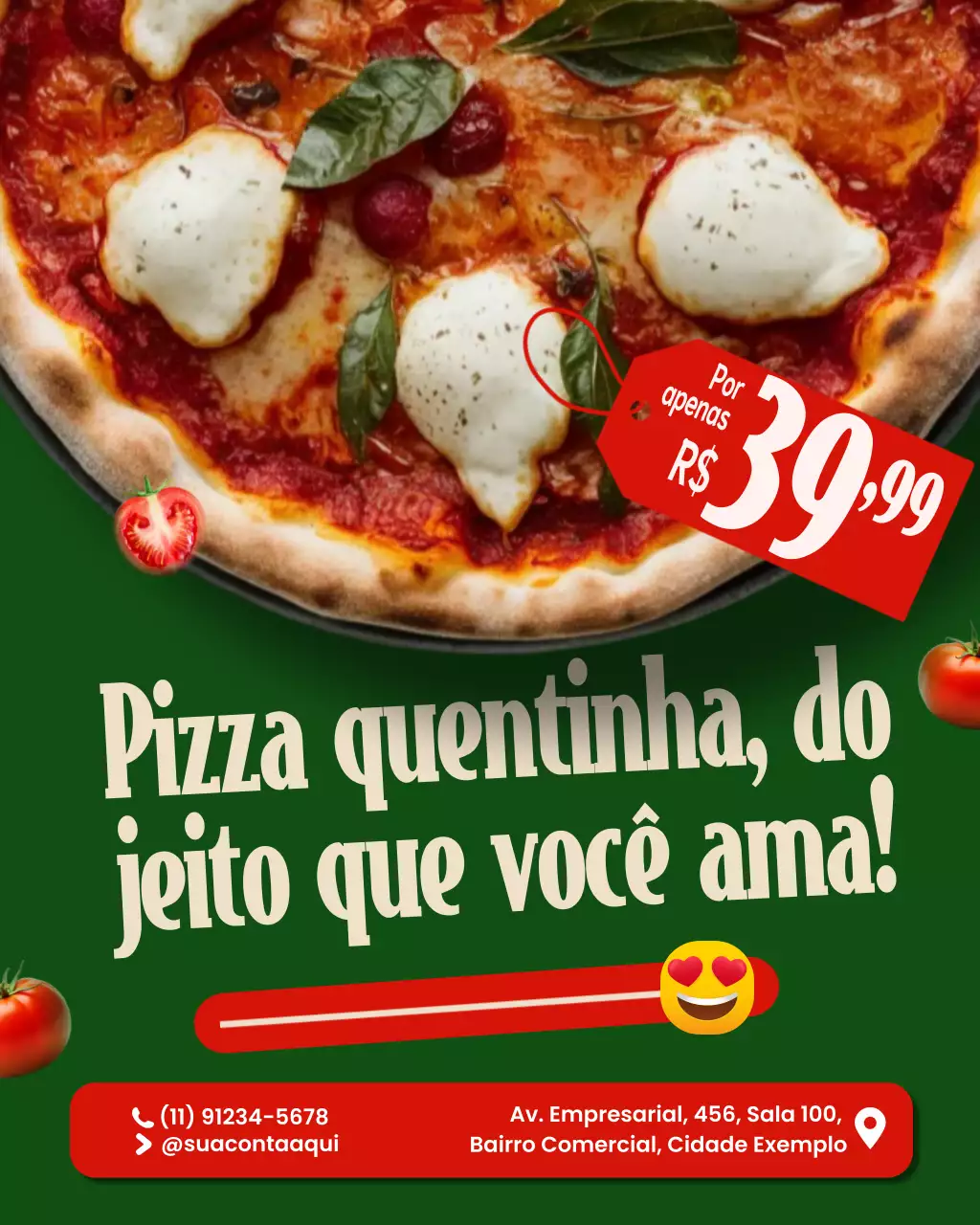 Postagem promocional de pizza retrô verde no Instagram