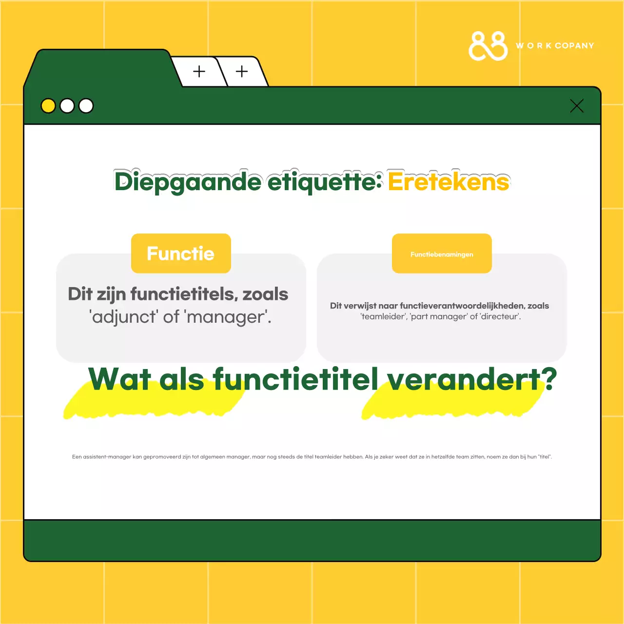 Gele eenvoudige trainingshulpmiddelen voor werkpleketiquette