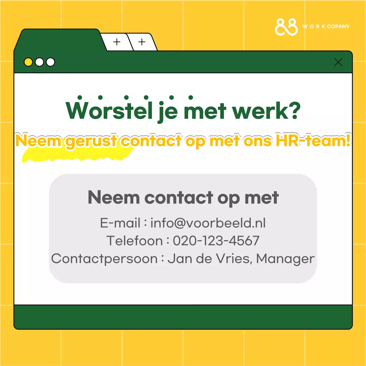 Gele eenvoudige trainingshulpmiddelen voor werkpleketiquette