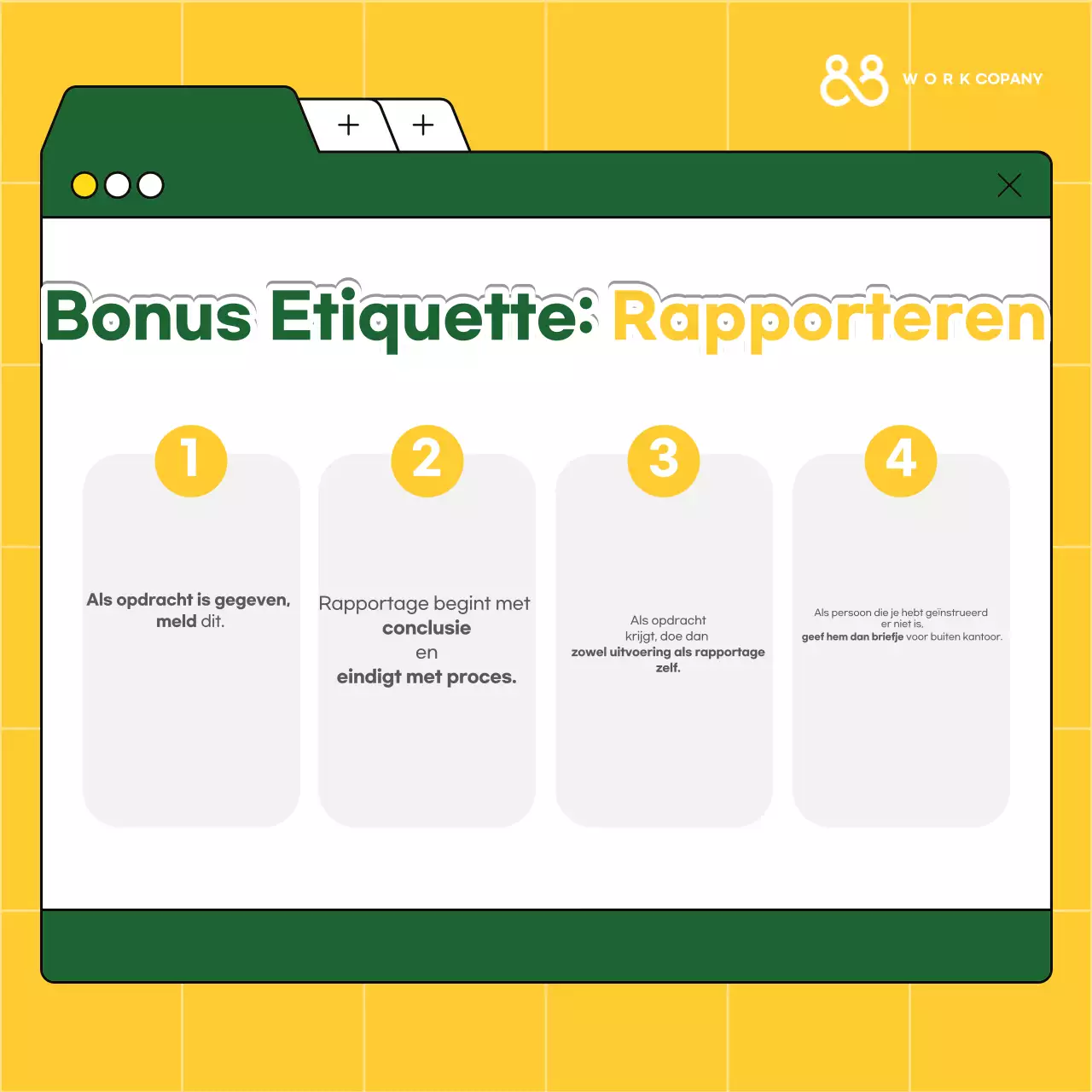 Gele eenvoudige trainingshulpmiddelen voor werkpleketiquette