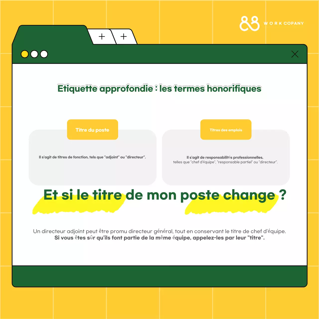 Ressources de formation à l'étiquette sur le lieu de travail Yellow Simple Workplace Etiquette