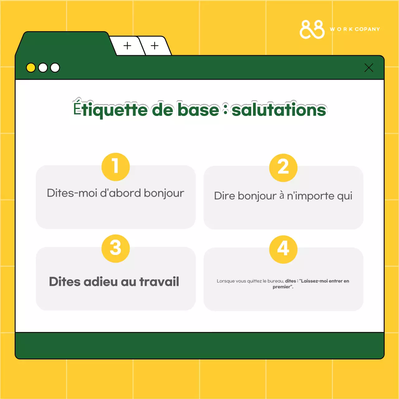 Ressources de formation à l'étiquette sur le lieu de travail Yellow Simple Workplace Etiquette