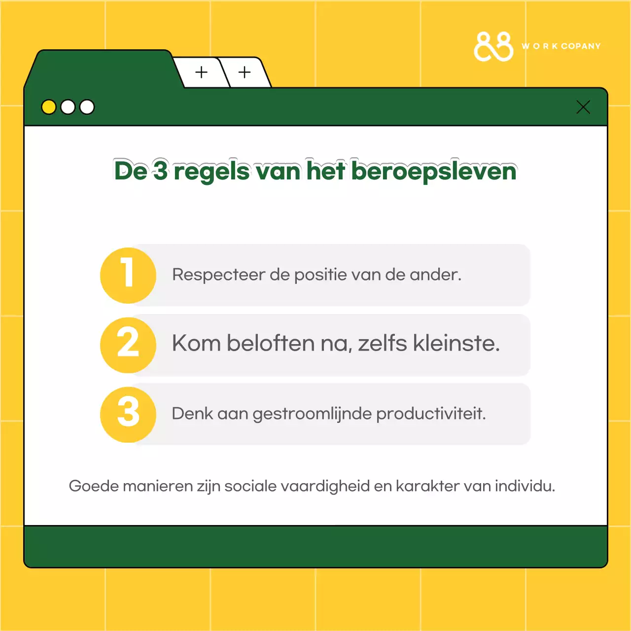 Gele eenvoudige trainingshulpmiddelen voor werkpleketiquette