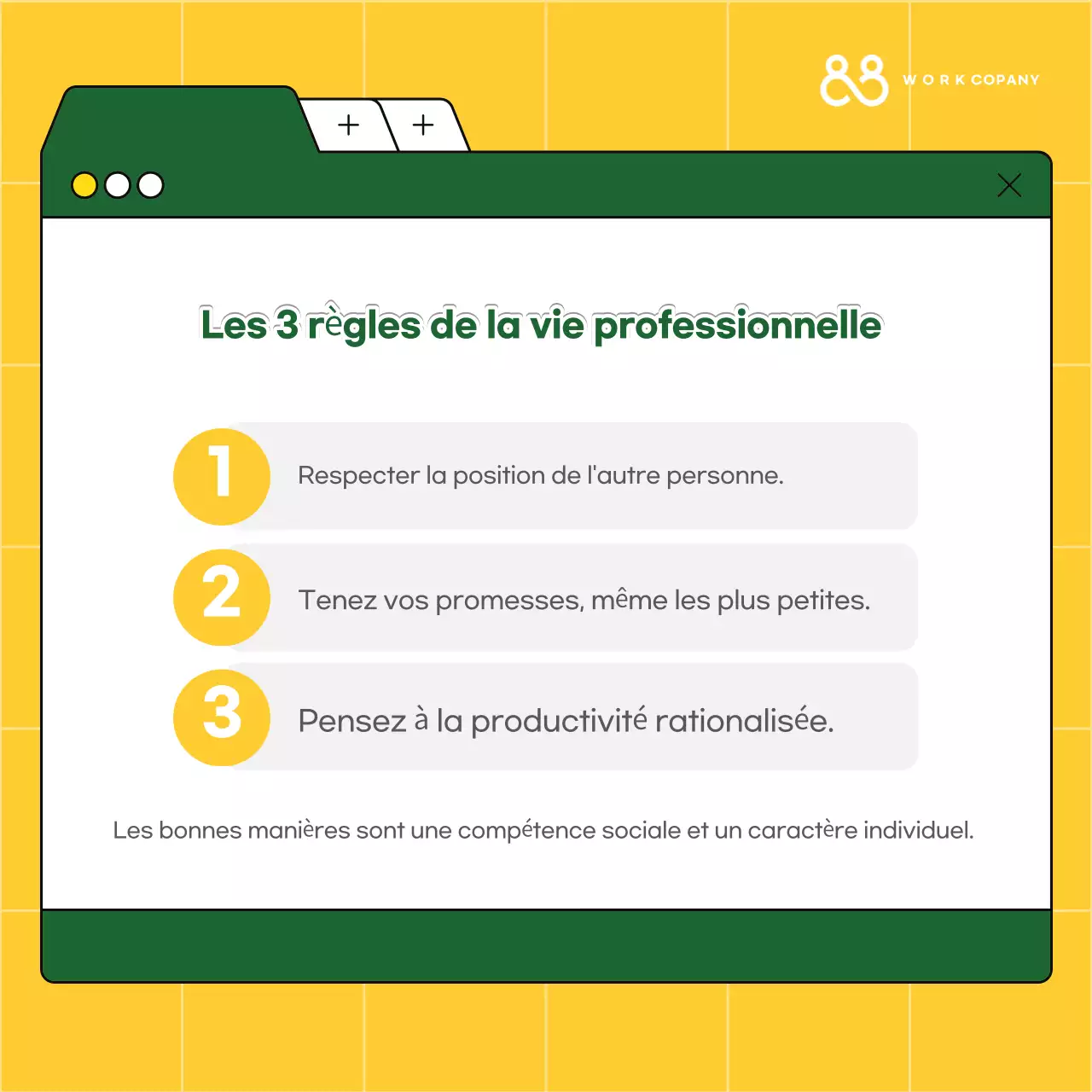Ressources de formation à l'étiquette sur le lieu de travail Yellow Simple Workplace Etiquette